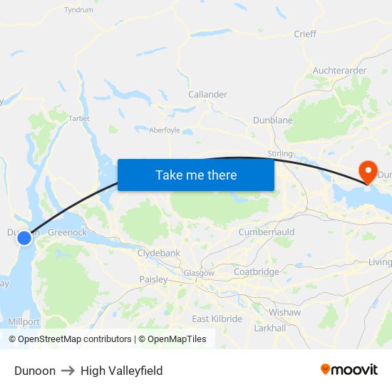 Dunoon to High Valleyfield map