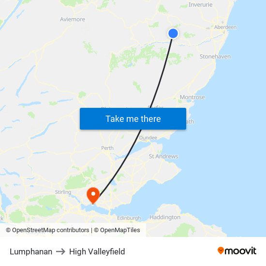 Lumphanan to High Valleyfield map