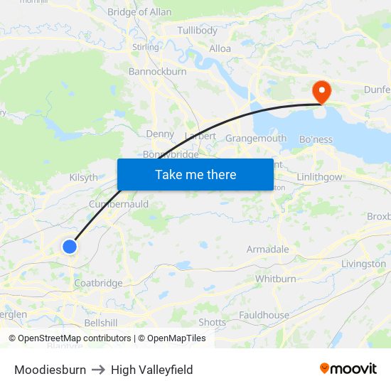 Moodiesburn to High Valleyfield map