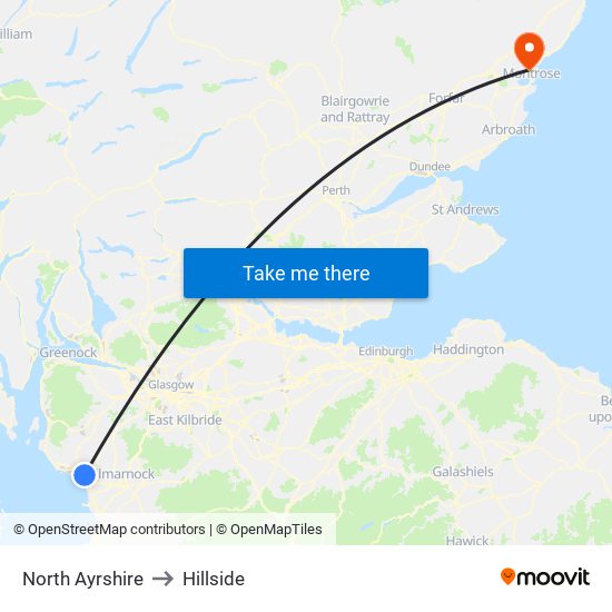 North Ayrshire to Hillside map