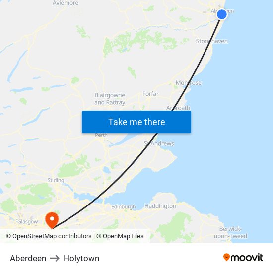 Aberdeen to Holytown map