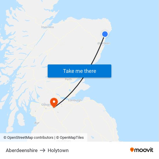 Aberdeenshire to Holytown map