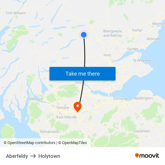Aberfeldy to Holytown map