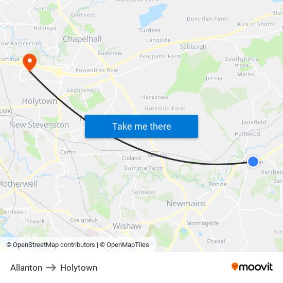 Allanton to Holytown map