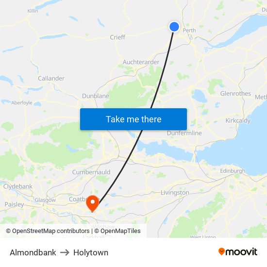 Almondbank to Holytown map