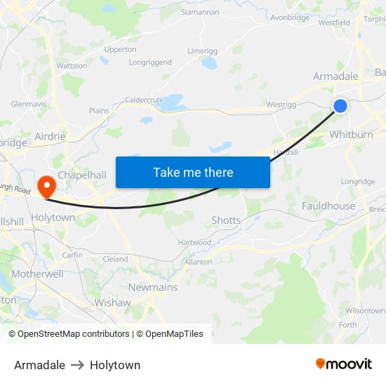 Armadale to Holytown map