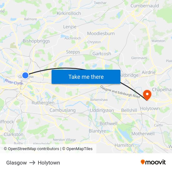 Glasgow to Holytown map