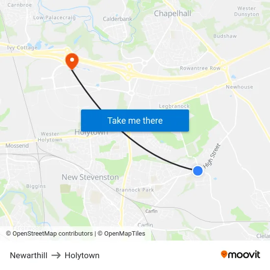 Newarthill to Holytown map