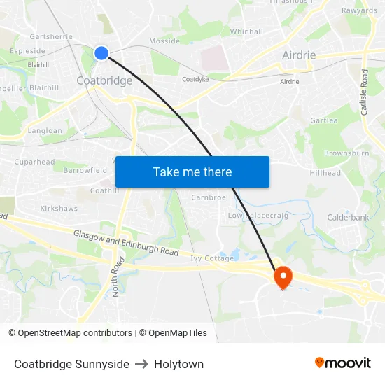Coatbridge Sunnyside to Holytown map