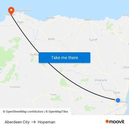 Aberdeen City to Hopeman map