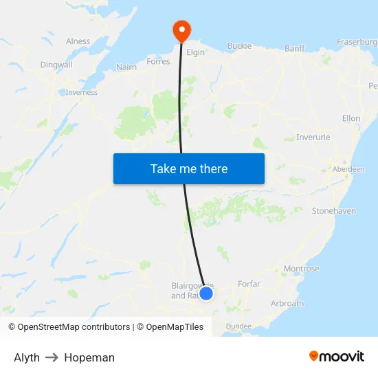 Alyth to Hopeman map