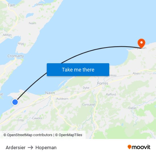 Ardersier to Hopeman map