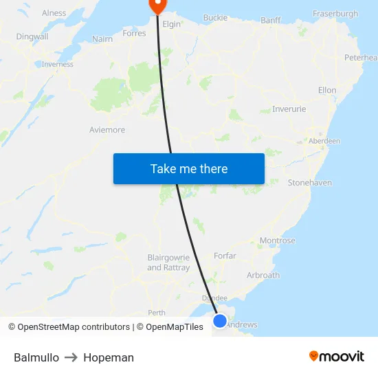 Balmullo to Hopeman map