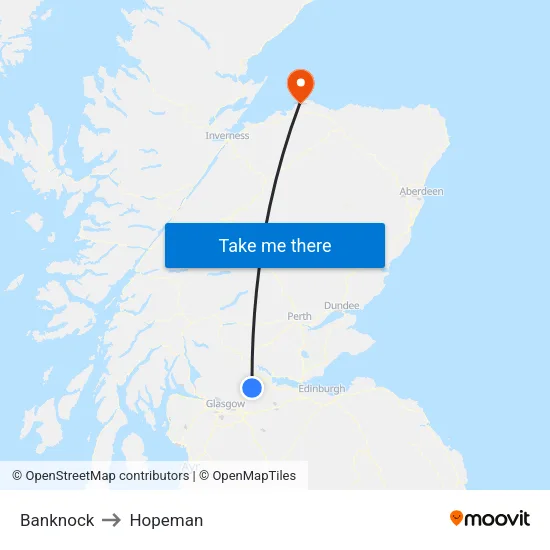 Banknock to Hopeman map