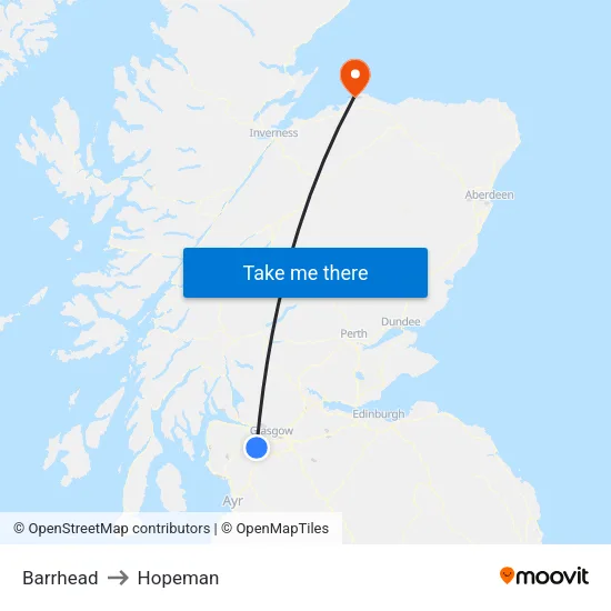 Barrhead to Hopeman map