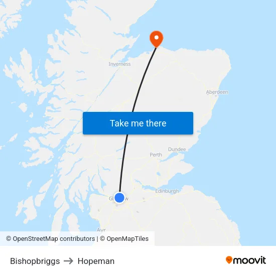 Bishopbriggs to Hopeman map