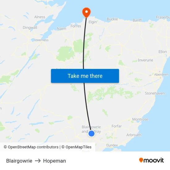 Blairgowrie to Hopeman map
