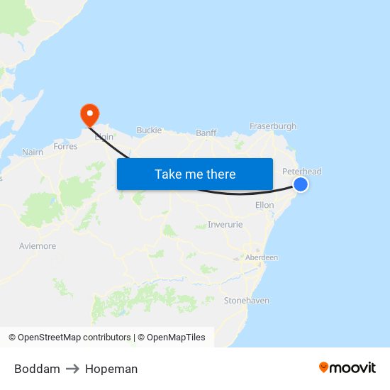 Boddam to Hopeman map