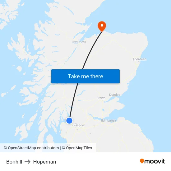 Bonhill to Hopeman map
