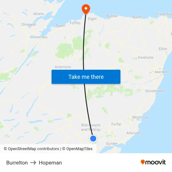 Burrelton to Hopeman map