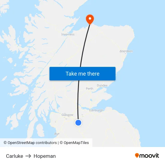 Carluke to Hopeman map