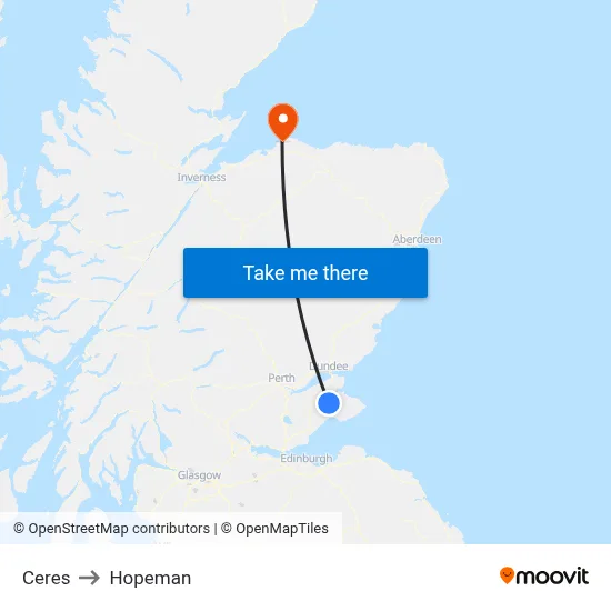 Ceres to Hopeman map