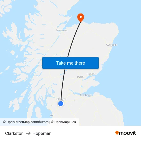 Clarkston to Hopeman map