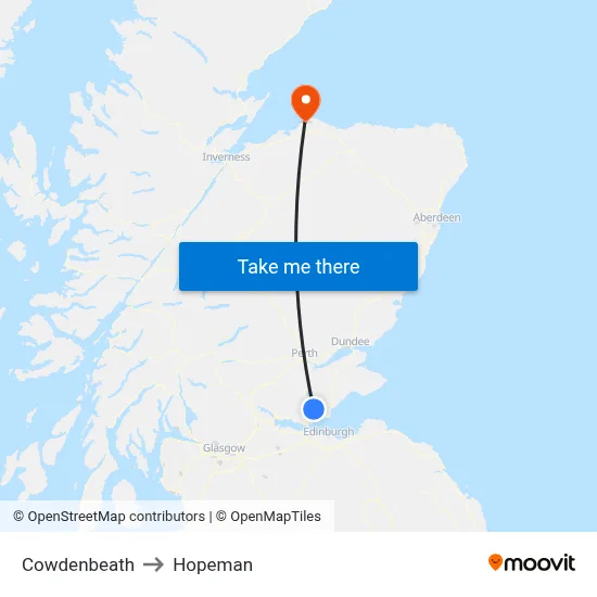 Cowdenbeath to Hopeman map