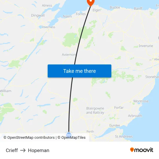 Crieff to Hopeman map