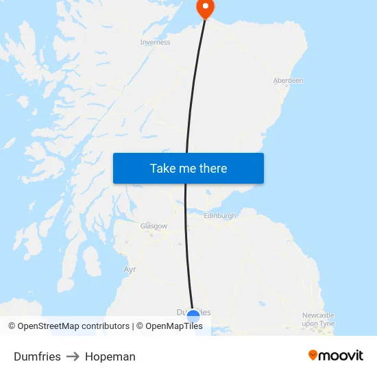Dumfries to Hopeman map