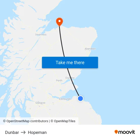 Dunbar to Hopeman map