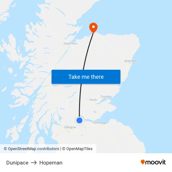 Dunipace to Hopeman map