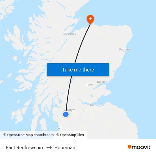 East Renfrewshire to Hopeman map