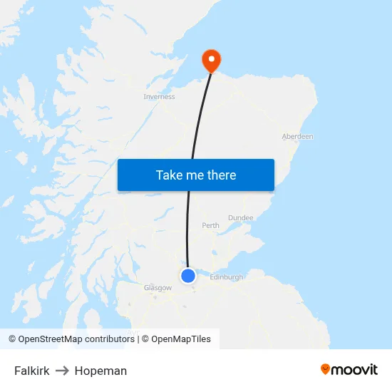 Falkirk to Hopeman map