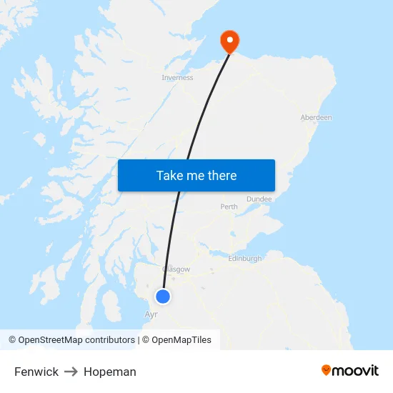 Fenwick to Hopeman map