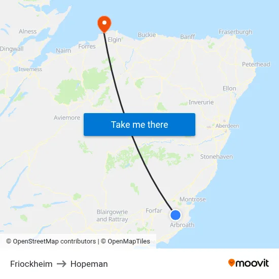 Friockheim to Hopeman map