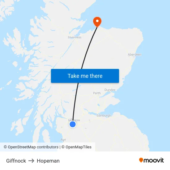 Giffnock to Hopeman map