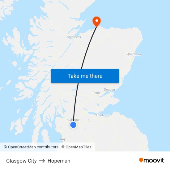 Glasgow City to Hopeman map