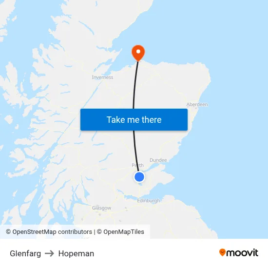 Glenfarg to Hopeman map