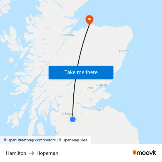 Hamilton to Hopeman map