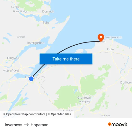 Inverness to Hopeman map