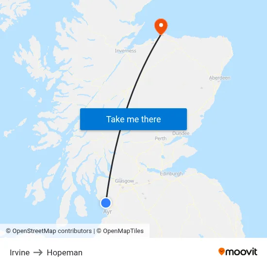 Irvine to Hopeman map