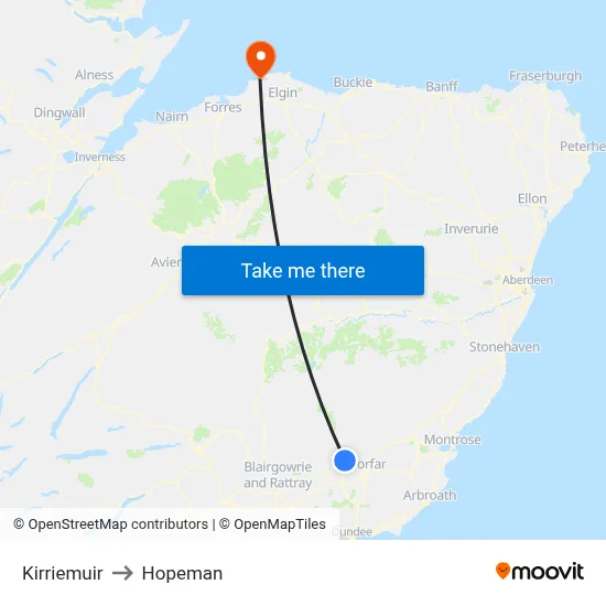 Kirriemuir to Hopeman map