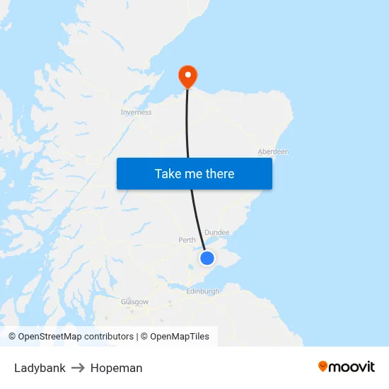 Ladybank to Hopeman map