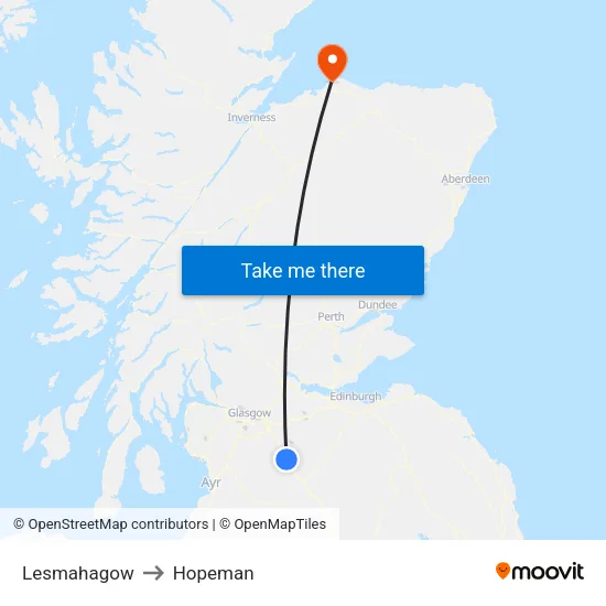 Lesmahagow to Hopeman map