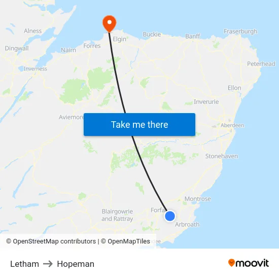 Letham to Hopeman map