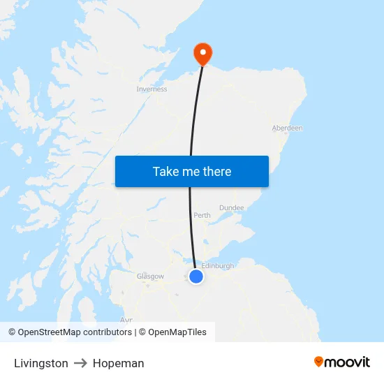 Livingston to Hopeman map