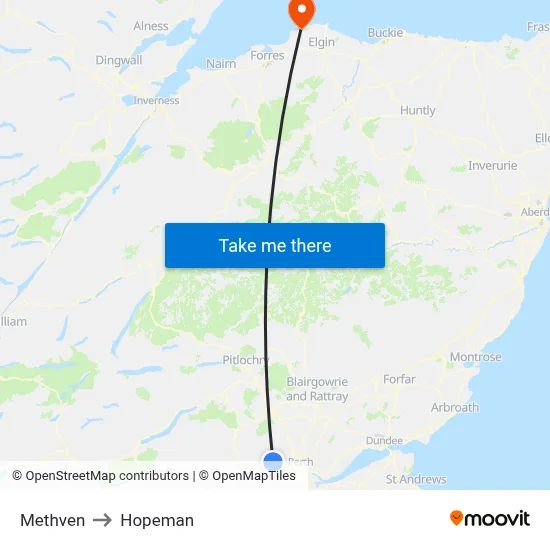 Methven to Hopeman map