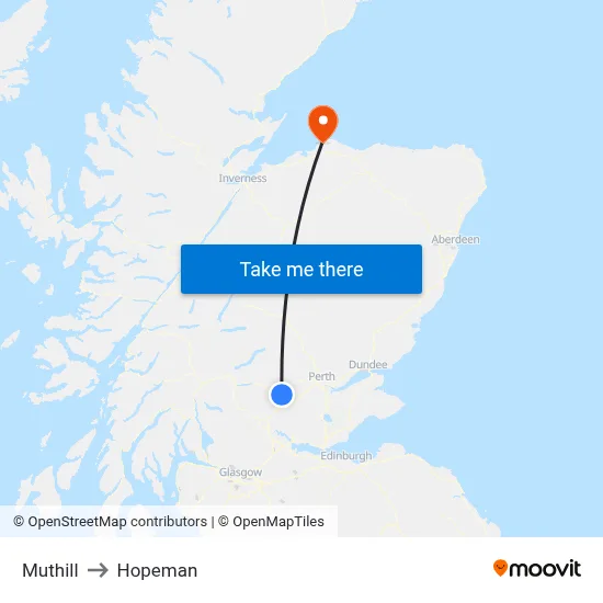 Muthill to Hopeman map