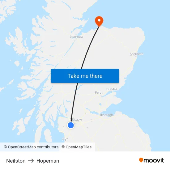 Neilston to Hopeman map